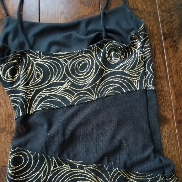 Kitty Black/Shimmering Gold/Mesh Long Evening Dress - Picture 4 of 11